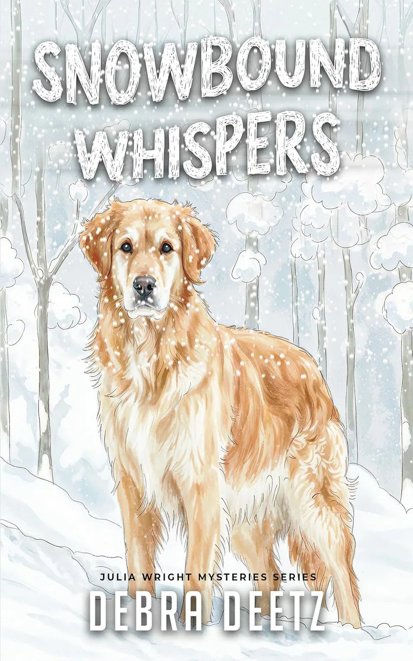 Snowbound Whispers by Debra  Deetz book cover for the Book of the Day cozy mystery book review